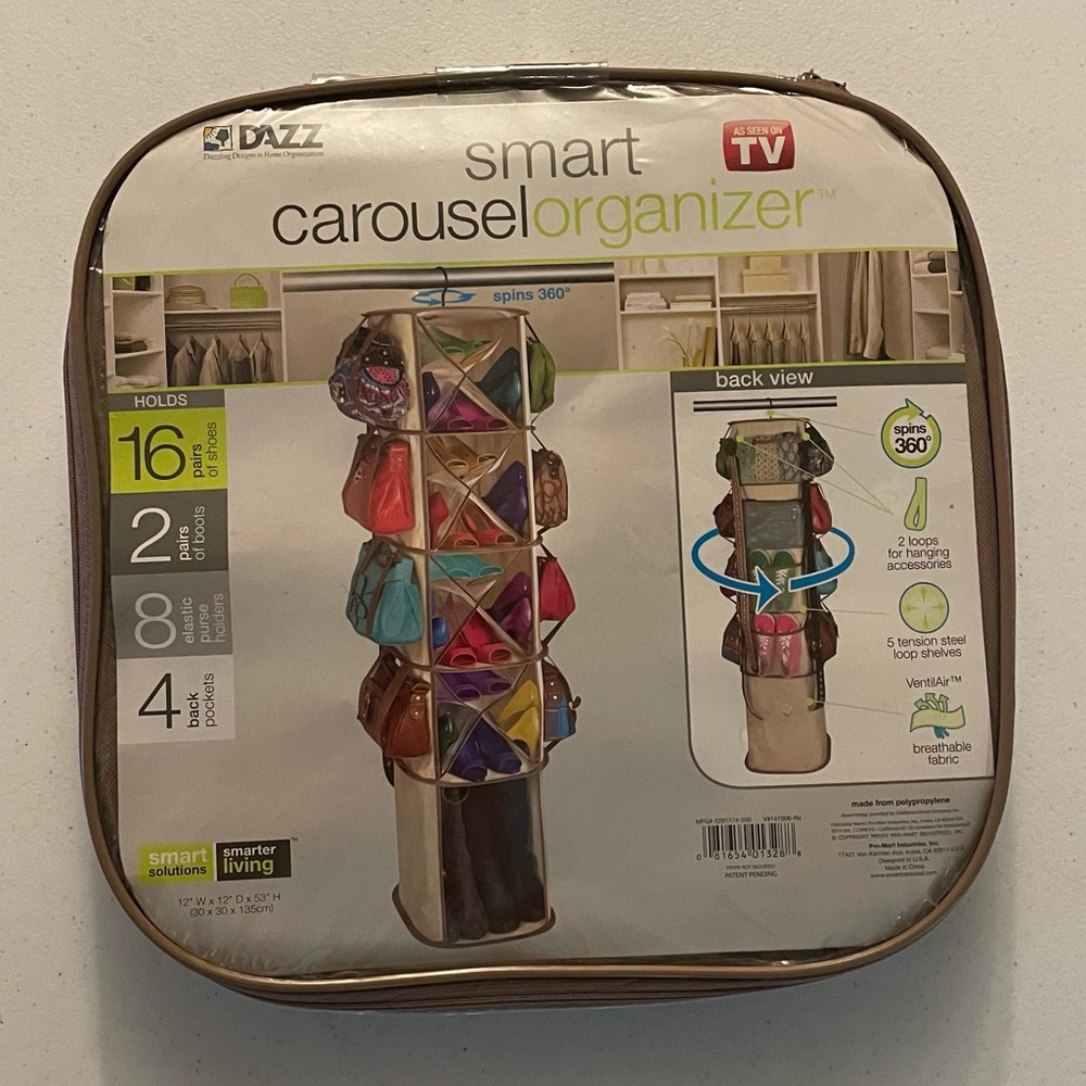 Rare DAZZ 5-Tier 16-Packet Smart Carousel Organizer Spins 360 Clothing Shoes Etc